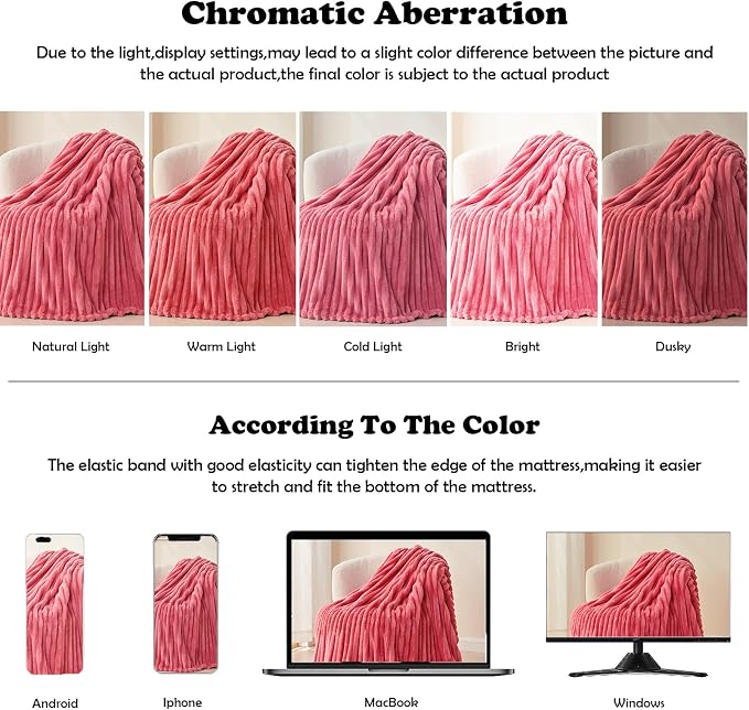 NEWCOSPLAY Fleece Ribbed Cozy King Blanket for Couch, Coral Pink, 90"x110" | Premium Silky Flannel Blanket, Soft Lightweight Fluffy Throw Blanket for Bed Sofa Decor, Gift for All Season Use