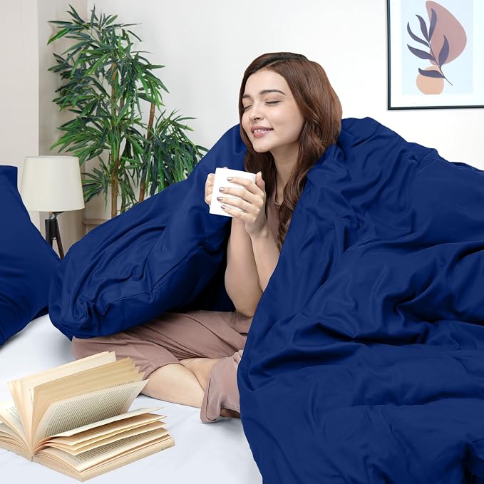 Duvet Cover Queen, 3 PC Cotton Like PolyesteR, Zipper Closure, Royal Blue | Extra Soft and Breathable, Wrinkle & Fade Resistant, Includes Duvet Cover and 2 Pillow Shams, Comforter Not Included, OekoTex