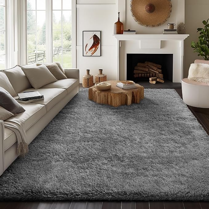 Ophanie 8x10 Area Rugs for Living Room,Upgrade Non-Slip Fluffy Soft Large Shag Bedroom Carpet,Deep Grey Big Indoor Thick Rug,Gray Carpets for Boy and Girls Room Decor with Over 99 pcs Pile fibers