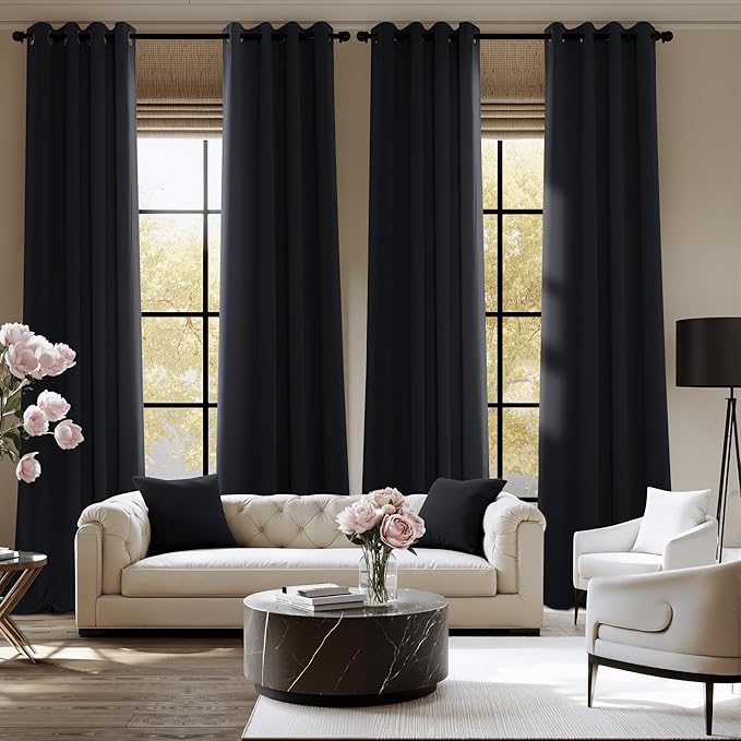 NICETOWN 100% Black Out Curtains 63 Inches Long 2 Panels for Living Room | For Office, Thermal Insulated, Blackout, Grommet, Noise Reducing, W40" x L63"