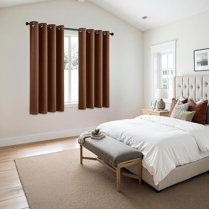 MIULEE Blackout Curtains for Bedroom 2 Panels 50 x 63 Inch Long Mocha Brown | Thermal Insulated, Living Room Darkening Grommet Drapes, Noise Reducing, Light Blocking Window Treatments