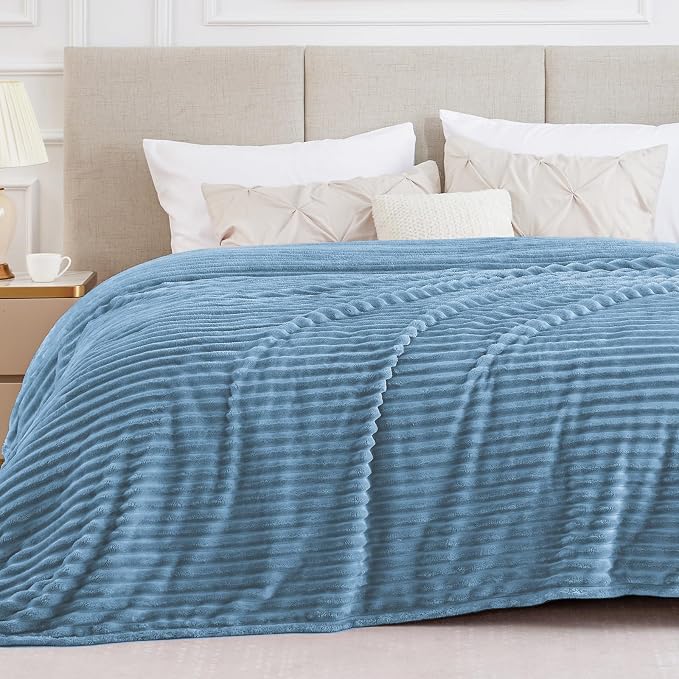 BEDELITE Ribbed Full Size Blanket for Bed, Blue, 84"x90" | Ultra-Soft Plush Fleece, Warm Yet Lightweight, Ribbed Texture, Home Decor, Machine Washable, Giftable, All-Season Use