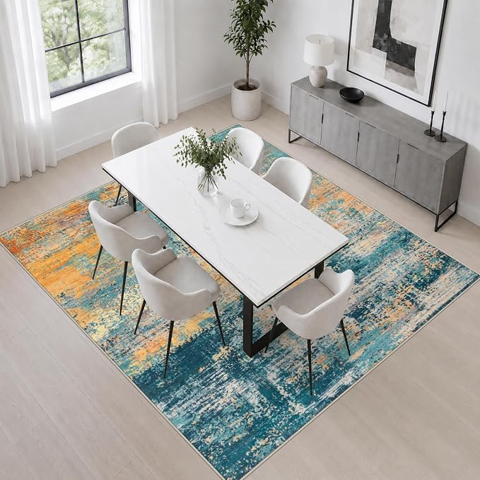 Area Rug Living Room: 4x4 Modern Washable Soft Carpet Rosy Haze | For Bedroom Dining Room Farmhouse Nursery Hallway Office,Modern Abstract,Machine washable,Non-Slip,Stain Resistant,Indoor