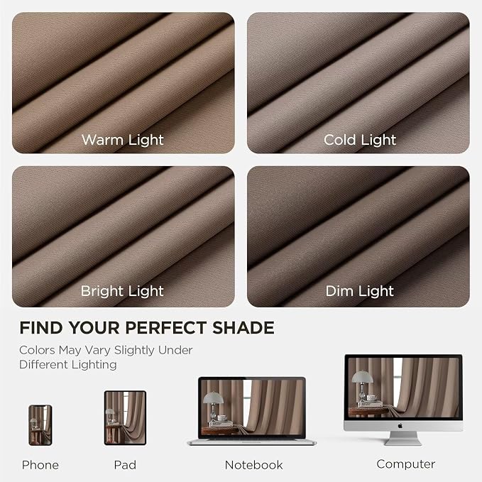 CUCRAF Khaki Blackout Curtains 108 inch Length 2 Panels Set, Rod Pocket Room Darkening Drapes for Bedroom Living Room, Insulated Thermal Light Blocking Window Curtain (W52 x L108 Inch)