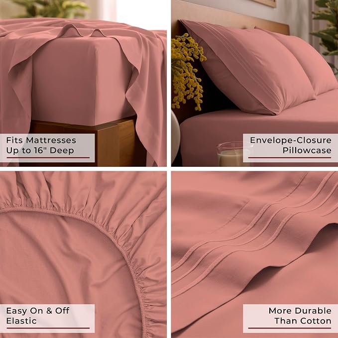 Mellanni Iconic 3-Piece, Ultra Soft Sheet Set (Twin, Coral) | 10M+ Sleepers. Lab-tested: Sleeps Cool, Stays Bright, Strong, Smooth. Good Housekeeping Best Bedding, 7 yrs running.
