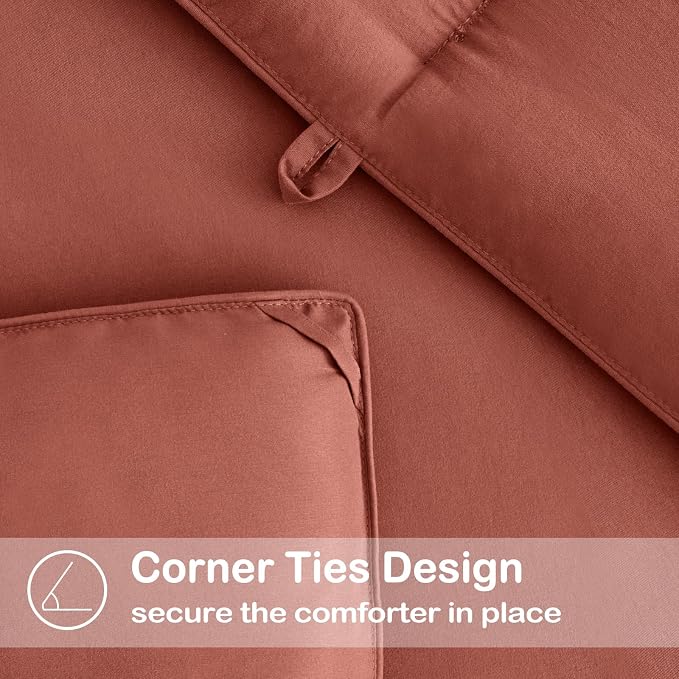 EASELAND Oversized King Down Alternative Comforter, Terracotta, 98x116 | Quilted Duvet Insert for All Seasons, Soft Lightweight Bedding with Corner Tabs, Breathable Machine Washable Hotel Quality