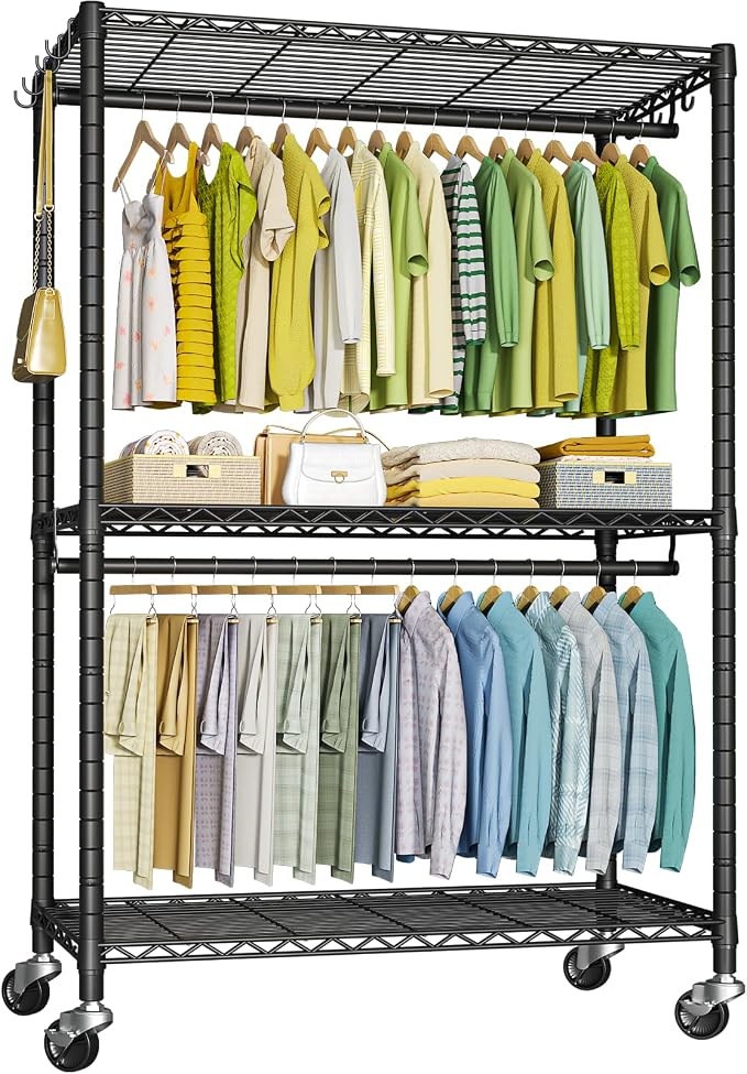 FUTASSI Rolling Clothes Rack, Clothing Racks for Hanging Clothes, Black | P3 Plus Heavy Duty Garment Rack with Wheels, Freestanding Portable Closet Racks 45" W x 14" D x 78.5" H, Max Load 480 LBS