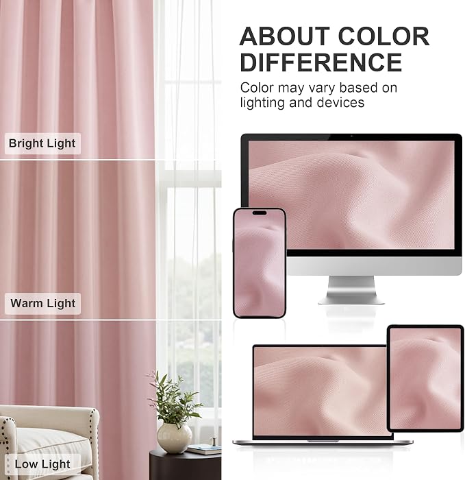 PONY DANCE Blush Pink Blackout Curtains 72 inch Length, Room Darkening Rod Pocket Lighting Blocking Window Drapes for Bedroom/Living Room(2 Panels Set, Peach Blush, 42 inches Wide)