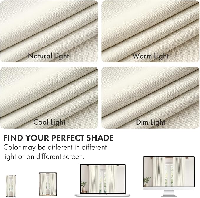 MIULEE 100% Blackout Linen Curtains for Bedroom 40W x 84L Ivory 2 Panels | 84 inches Long, Thermal Insulated, Room Darkening, Black Out Drapes for Living Room, Back Tab Rod Pocket