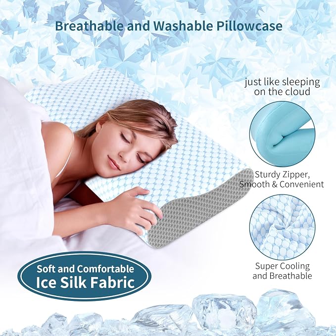 Cervical Pillow for Neck Pain Relief, Contour Memory Foam Pillows for Sleeping, Ergonomic Pillow Cooling Pillow Bed Pillow Neck Support for Side Back Stomach Sleepers (Blue & Grey, Queen Size)