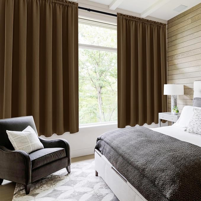 DWCN Wide Blackout Curtains for Bedroom Living Room 70 x 72 Inch Long Brown | Room Darkening, Thermal Insulated, Light Blocking, Rod Pocket Drapes, Noise Reducing Window Treatments