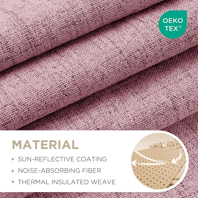Joydeco Linen Blackout Curtains for Bedroom - 100% Light Blocking 1 Panels, Pink Drapes 100" W x 84" L, Thermal Insulated Room Darkening Curtains for Living Room, Rod Pocket & Back Tabs