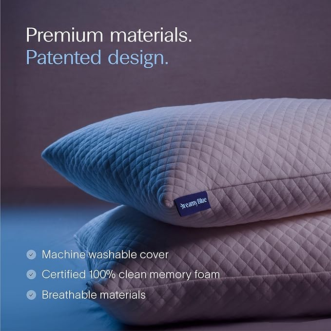 DreamyBlue Signature Adjustable Shredded Memory Foam Pillow Queen | CertiPUR-US Certified | Bamboo Rayon Cover | Side Back Stomach Sleepers | Washable | Neutral Spinal Alignment