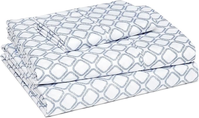 Amazon Basics Lightweight Super Soft Easy Care Wrinkle Free Microfiber 3 Piece Bed Sheet Set with 14-Inch Deep Pockets, Twin, Aqua Square Grid, Kids, Men & Women Bedding