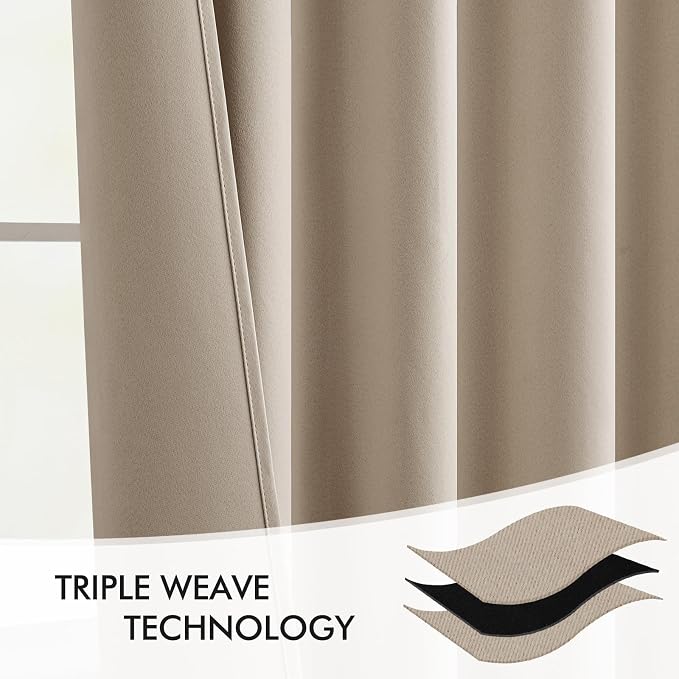 MIULEE Taupe Back Tab Blackout Curtains 52x102 Inch Long 2 Panels Set | Rod Pocket Pinch Pleated, Thermal Insulated, Bedroom Living Room Darkening Drapes, Light Blocking Floor to Ceiling Curtains