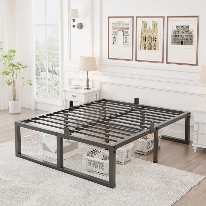 Yitong Angel 18 Inch Queen Bed Frame,3500 lbs Heavy Duty Metal Platform, Steel Slats Support/No Box Spring Needed/Noise Free/Non-Slip/Easy Assembly