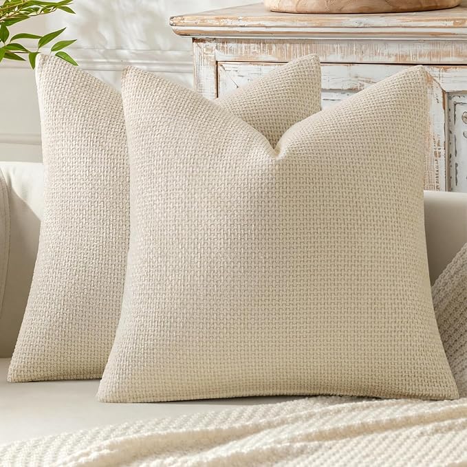 MIULEE Decorative Couch Throw Pillow Covers 18x18 Inch Neutral Cream 2 Pack | Modern Boho Accent, Soft Chenille Pillow Covers, Farmhouse Cushion Cases for Home Decor Bed Sofa Living Room