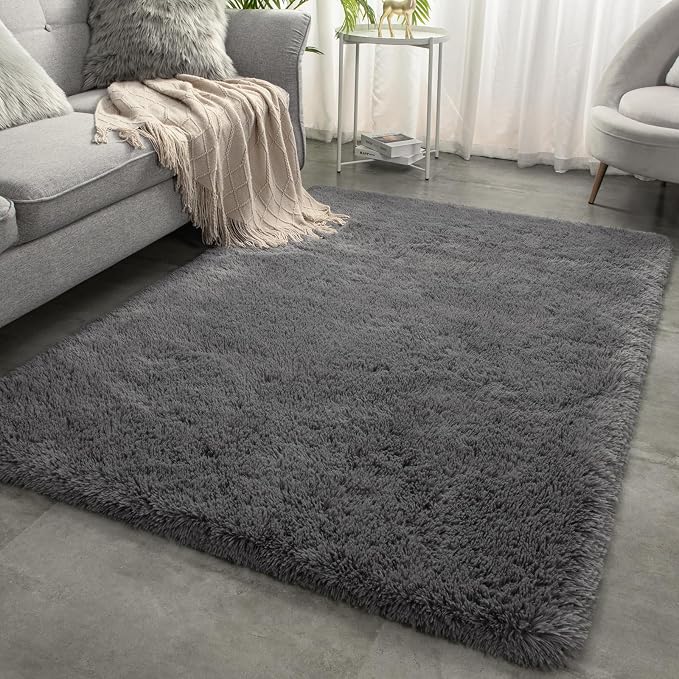 Soft Area Rugs for Livingroom Bedroom, Shaggy Plush Fuzzy Fluffy Carpet Furry Fur Rug, Modern Indoor Comfy Nursery Kids Dorm Home Decor Floor Mat, 4 x 6 ft, Charcoal