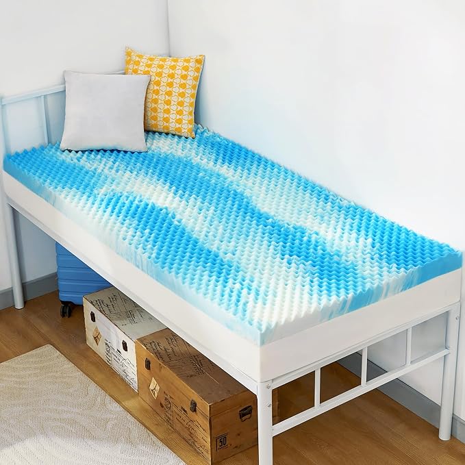 SINWEEK 2 Inch Egg Crate Memory Foam Mattress Topper Twin XL, Twin Extra Long Mattress Pads for College Dorm Room, Pressure Relieve CertiPUR-US Certified, 39x80 Inches, Blue