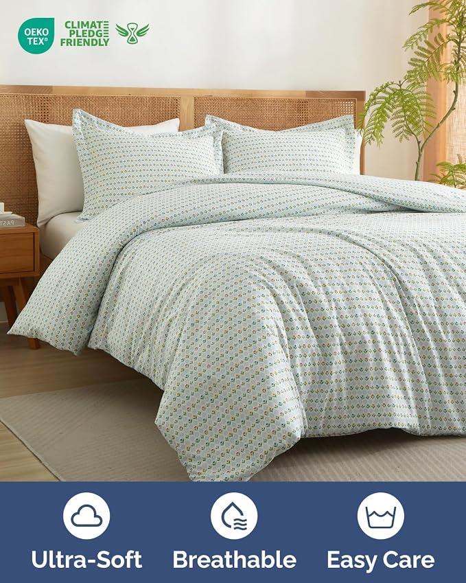 Duvet Cover Queen Size - Floral Duvet Cover - 3 Piece - Talavera Garden | Soft Floral Duvet Cover 90 x 90 with 2 Pillow Shams, Zipper Closures & Ties, Floral Bedding for Women, Men, Kids & Teens