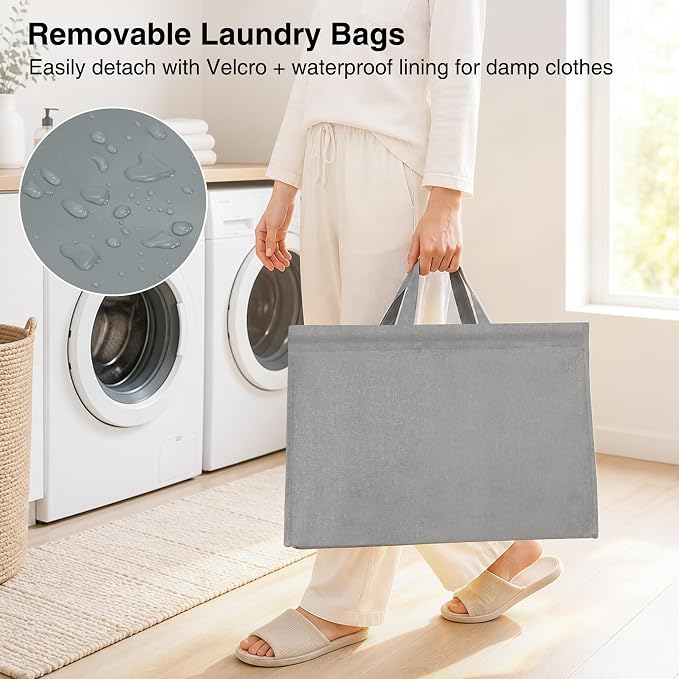 STO STO 4-Tier Vertical Rolling Laundry Hamper, Removable Bags, Gray Faric | 160L Capacity, Space-Saving Vertical Design, Rust-Resistant Steel Frame, Lockable Wheels, Ideal for Apartments & Small Spaces