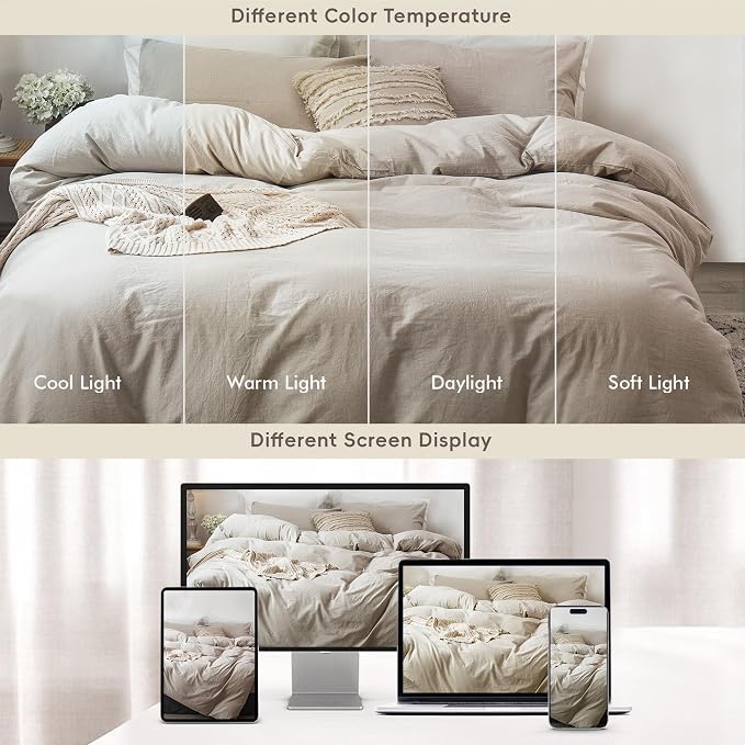 MooMee Duvet Cover Set 100% Washed Cotton Linen Like Cal King | Relaxed Linen-like Texture. Soft, Breathable & Long-lasting Comfort. Lightweight. Hidden Zipper with 8 Interior Corner Ties