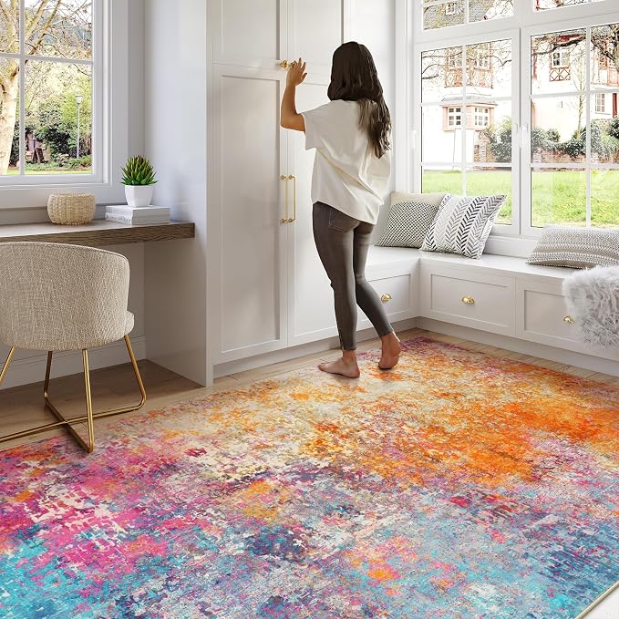 Lahome Modern Abstract Washable 6x9 Area Rugs for Living Room, Colorful Soft Bedroom Rug for Girls Kids Non Slip Stain Resistance, Large Accent Carpet for Kitchen Dining Room Dorm