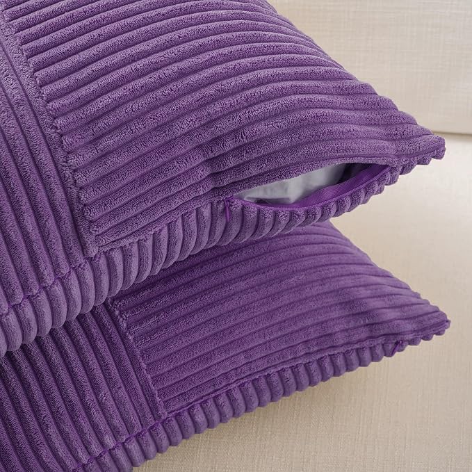 Fancy Homi Set of 2, Purple Patchwork Corduroy Decorative Soft Striped Modern Accent Cushion Case Farmhouse Boho Neutral Throw Pillow Covers for Chair Couch Bed Sofa Living Room 28x20 Inch