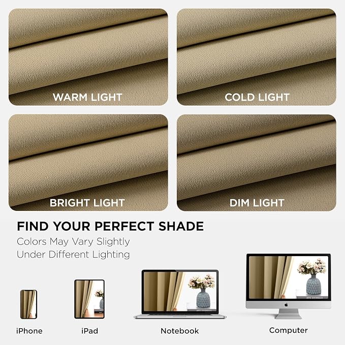 Joydeco Beige Blackout Curtains for Bedroom 54 Inch 2 Panels with Grommet | Thermal Insulated, Living Room Darkening Grommet Drapes, Noise Reducing, Light Blocking Window Treatments,52W x 54L Inch