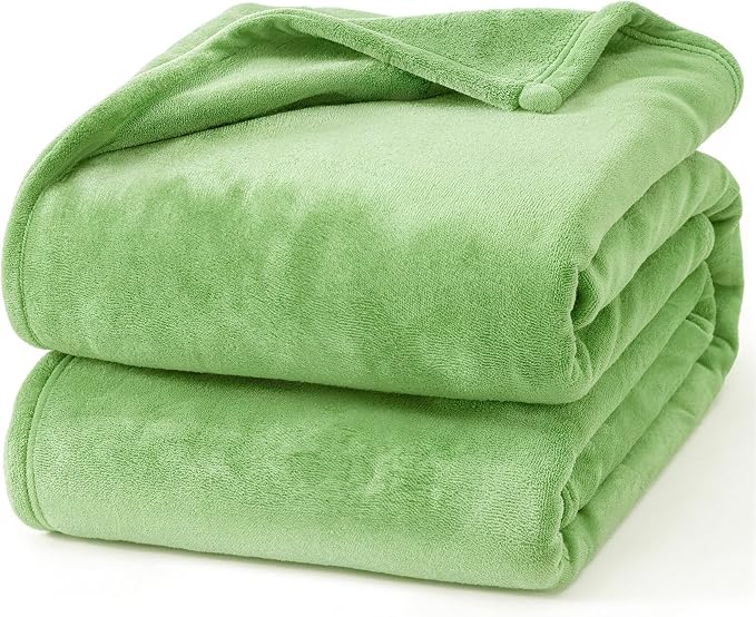 Hansleep Full Grass Green Fleece Blanket, Soft Flannel Bed Blanket | Fuzzy Cozy Blanket 84x90 Inches, Multi-use for Bed, Sofa, Couch, Travel, Camping, All Season Warm Lightweight Cover