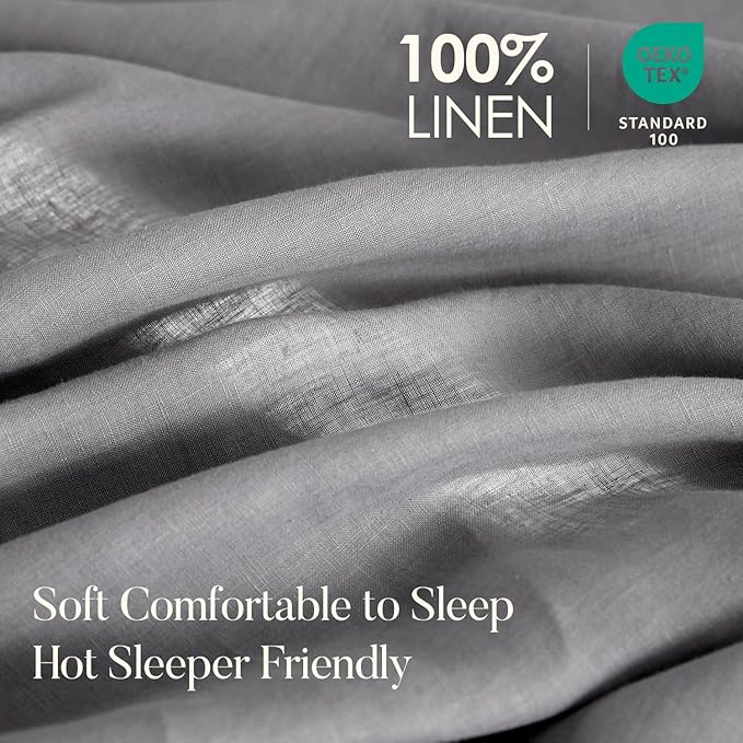 DAPU 100% French Linen Duvet Cover 3Pcs Set, 170GSM Linen Bedding, King | Soft Breathable All-Season for Hot sleepers, Corner Ties & Zipper Closure, French Linen Flax from Normandy, Earl Gray