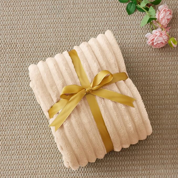 BEDELITE Ribbed Twin Blanket for Couch & Bed, Blush Sand, 60"x80" | Ultra-Soft Plush Fleece, Cozy, Warm Yet Lightweight, Ribbed Texture, Home Decor, Machine Washable, Giftable, All-Season Use