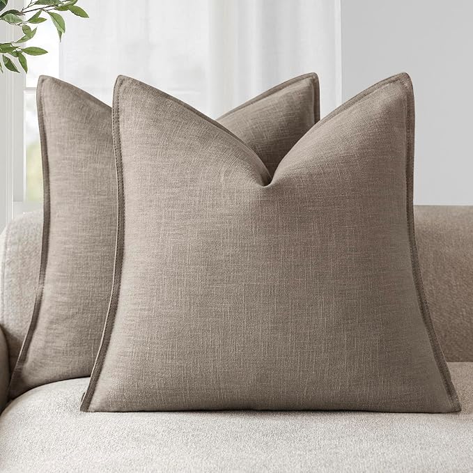 Foindtower Linen Solid Decorative Throw Pillow Covers 22x22 Inch Brown Tan | Pack of 2 Boho Farmhouse Morden Pillowcase,Accent Rustic Cushion Covers,Home Decor for Chair Couch Sofa Bedroom Living Room