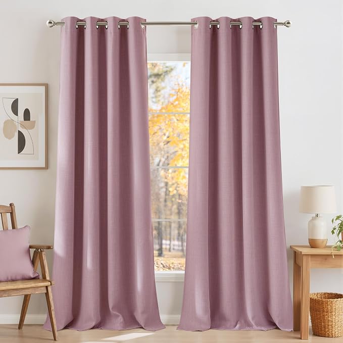 NICETOWN Faux Linen Pink Blackout Curtains 84 inches Long for Living Room - Privacy Panels for Bedroom, Modern Farmhouse Style Easy Care Grommet Top, 2 Panels, W52 by L84