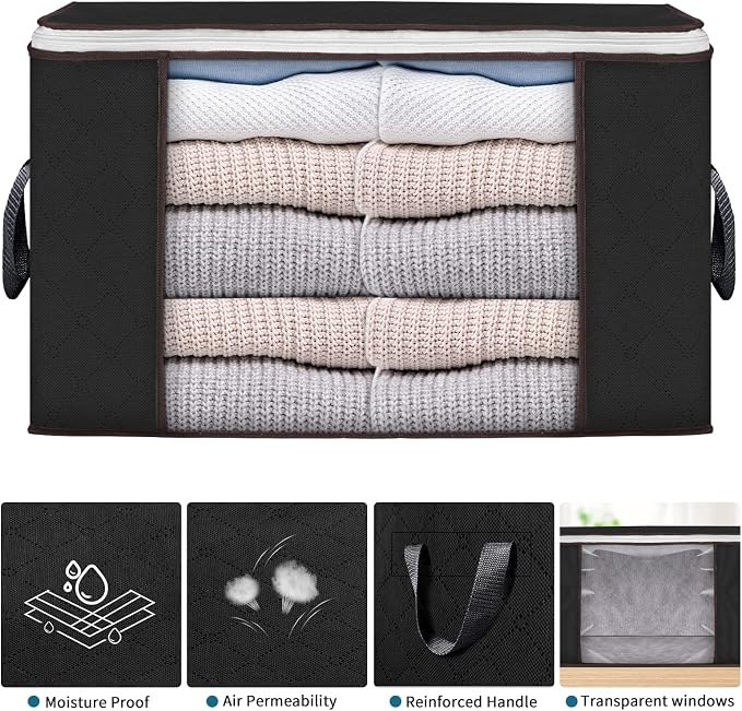 90L Large Storage Bags, 6 Pack Clothes Storage Bins Closet Organizers | Foldable Storage Containers, with Reinforced Handle, for Clothing, Blanket, Comforters, Bed Sheets, Pillows and Toys