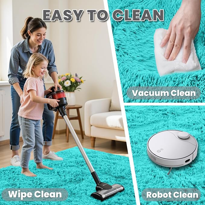 4x6 Fluffy Shag Area Rugs for Living Room Bedroom: Soft Carpet Teal Blue | Upgraded Non-Slip Thick Memory Foam, Ultra Soft, Non-Shedding Fuzzy Carpet, Easy Clean Decor for Kids Room, Nursery, Playroom