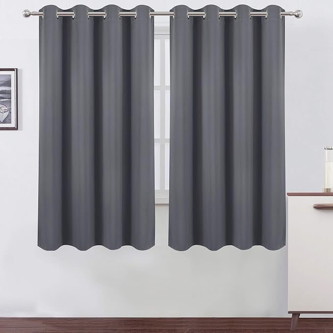 Grey Blackout Curtains 66 x 63 Inch Length/Set of 2 Curtain Panels/Thermal Insulated Room Darkening Blackout Curtains for Bedroom