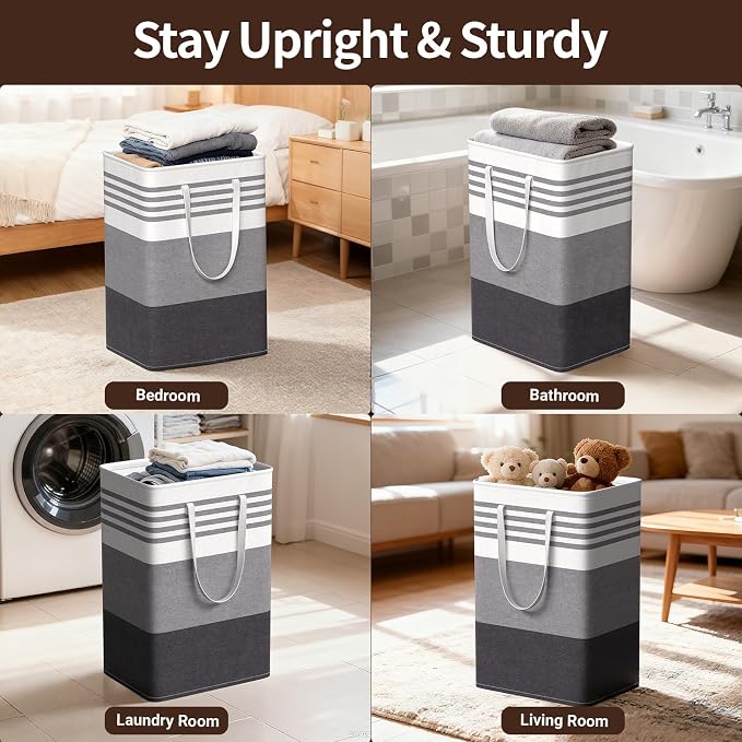 WOWBOX 2 Pack Laundry Baskets, Collapsible Dirty Clothes Laundry Hampers | with Reinforced Handles, Waterproof Coating, 2 Pack for Clean & Dirty Clothes, for Bedroom, Bathroom, Dorm (75L Grey)