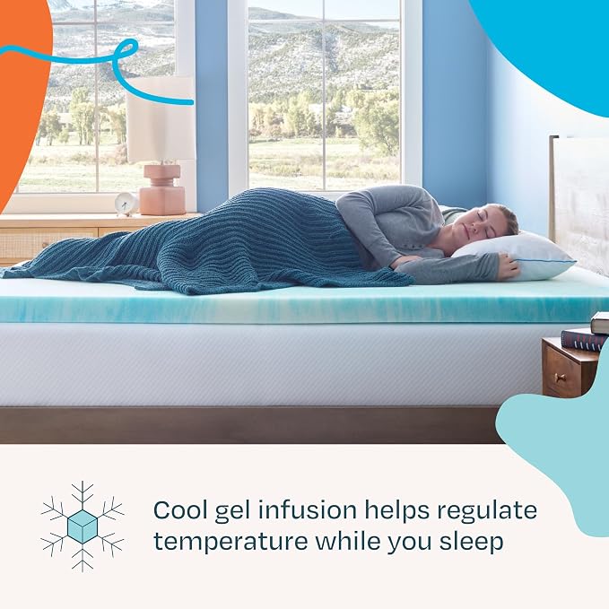 Linenspa 3 Inch Swirl Gel Memory Foam Mattress Topper, Queen Size – Cooling Gel Infused, Ventilation Holes – Pressure Relieving Bed Topper – CertiPUR Certified