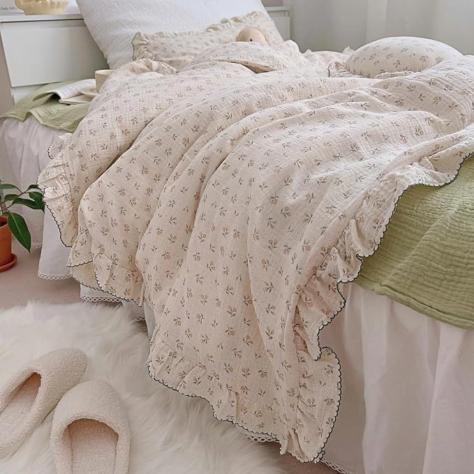 Girls Toddler Duvet Cover 47 x 59 Inch, Soft Muslin Cotton Crib Duvet Covers for Summer Quilt Cover Toddler Baby Bedding Gift, Sprout Print (No Pillow Shams)