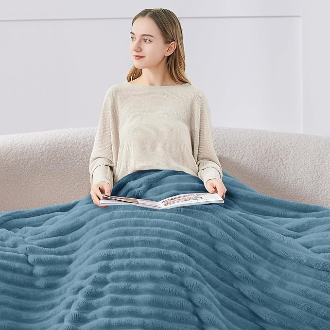 BEDELITE Ribbed Fleece Throw Blanket for Couch, Blue, 50"x70" | Ultra-Soft Plush Fleece, Warm Yet Lightweight, Ribbed Texture, Home Decor, Machine Washable, Giftable, All-Season Use