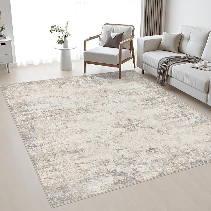 Area Rug Living Room: 4x4 Modern Washable Soft Carpet Brown Beige | For Bedroom Dining Room Farmhouse Nursery Hallway Office,Modern Abstract,Machine washable,Non-Slip,Stain Resistant,Indoor