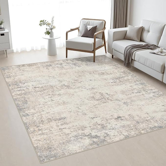Area Rug Living Room: 4x4 Modern Washable Soft Carpet Brown Beige | For Bedroom Dining Room Farmhouse Nursery Hallway Office,Modern Abstract,Machine washable,Non-Slip,Stain Resistant,Indoor