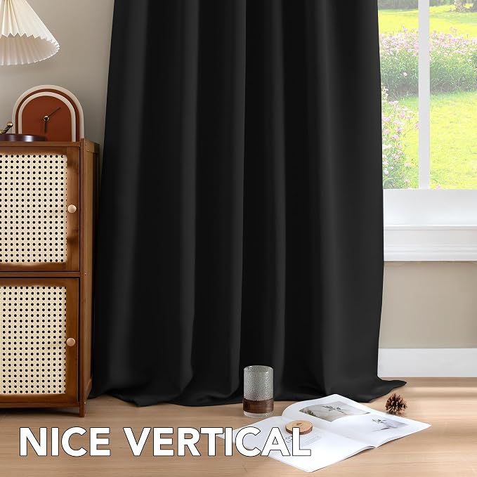 H.VERSAILTEX Blackout Curtains Thermal Insulated Window Treatment Panels Room Darkening Blackout Drapes for Living Room Back Tab/Rod Pocket Bedroom Draperies, 52 x 84 Inch, Black, 2 Panels