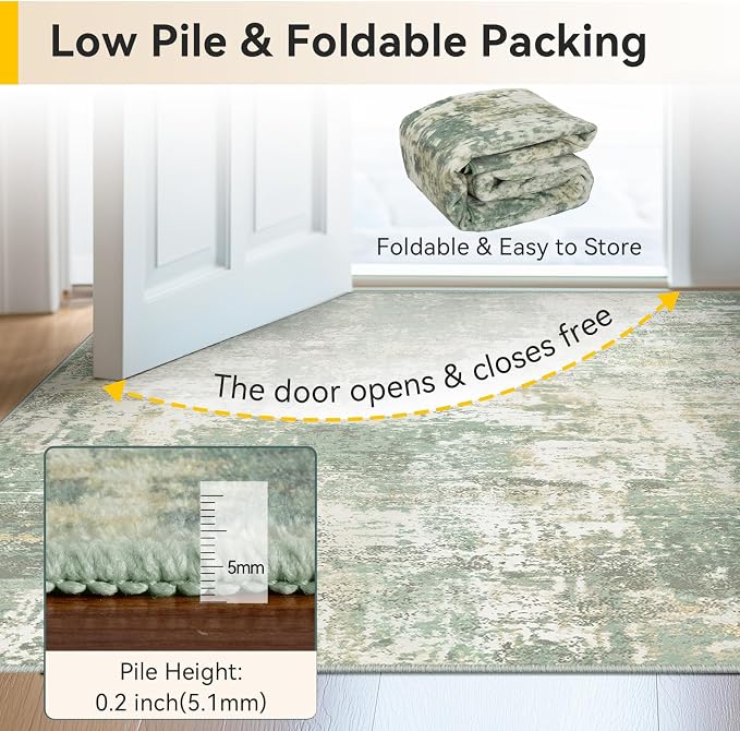 RELEANY Washable 9'x12' Abstract Area Rug for Living Room Light Green | Carpet for Bedroom, Kitchen, Office, Hallway and Entryway, Printed Pattern, Non‑Slip, Soft, Stain‑Resistant, Easy to Clean