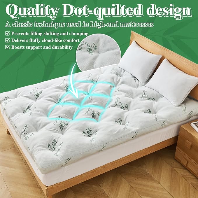 WhatsBedding 4 Inch Memory Foam Mattress Topper King for Back Pain Relief, Filled with Breathable Gel Memory Foam, Cooling Bamboo Viscose Air Layer, Supportive Pillow Top Mattress Topper