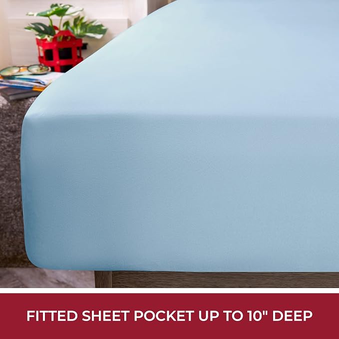 Mellanni Iconic 4-PC, Ultra Soft Sheet Set (RV/Short Queen, Blue Hydrangea) | 10M+ Sleepers. Lab-tested: Sleeps Cool, Stays Bright, Strong, Smooth. Good Housekeeping Best Bedding, 7 yrs running.