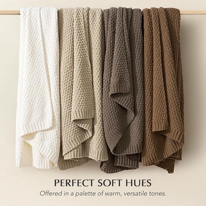 EVERGRACEHOME Chunky Chenille Knit Throw Blanket, 50 x 60, Camel Brown | Sculpted Moss Stitch, Chic Modern Farmhouse, All-Season Warmth, OEKO-TEX® Certified, Elegant Blanket for Couch, Bed, Sofa