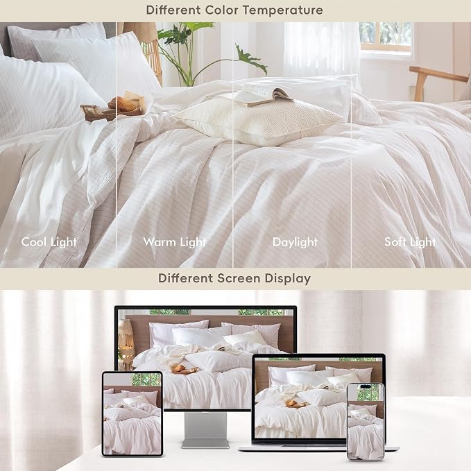 MooMee Striped Duvet Cover Set 100% Washed Cotton Linen Like Full | Relaxed Linen-like Texture. Soft, Breathable & Long-lasting Comfort. Lightweight. Hidden Zipper with 8 Interior Corner Ties