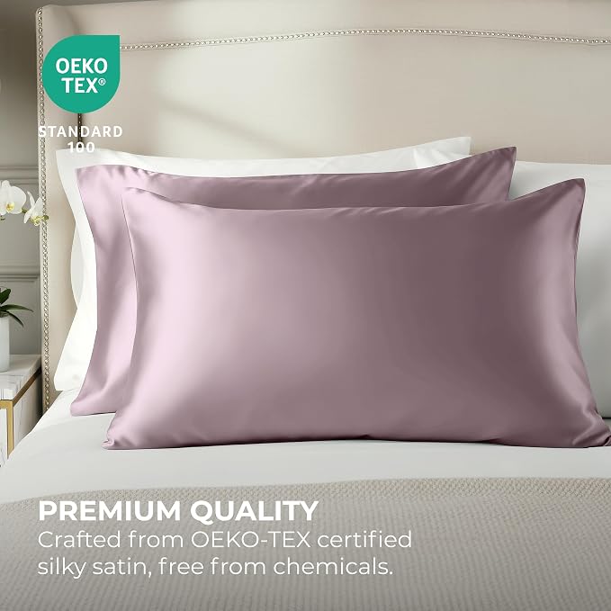 Pure Bedding Satin Pillowcase 2 Pack - King Size (20"x40", Champagne Pink) - Silky Pillow Cases for Hair and Skin - Satin Pillow Covers with Envelope Closure - Extra Soft Premium Microfiber